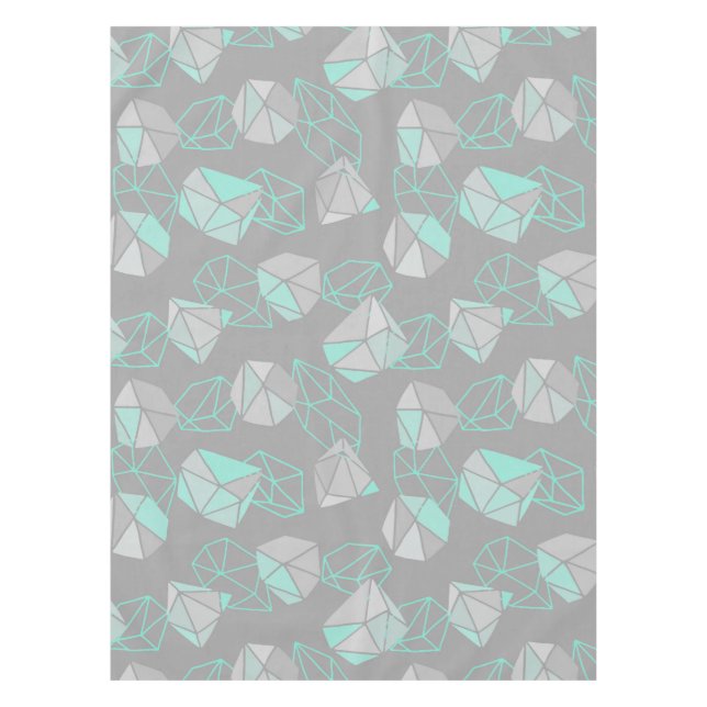 Modern Gems Pattern Gray & Aqua   Tablecloth (Front)