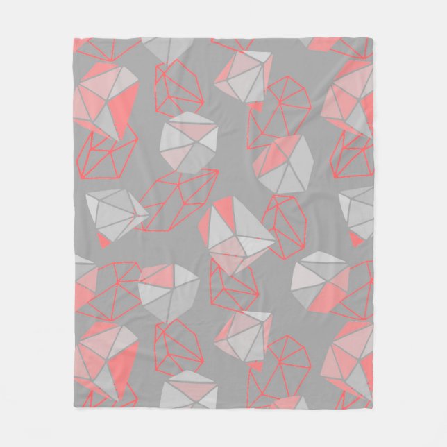 Modern Gems Pattern Gray & Coral   Fleece Blanket (Front)