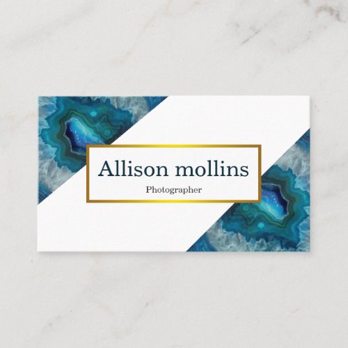Modern Gemstone Blue Agate Gold Foil Business Card