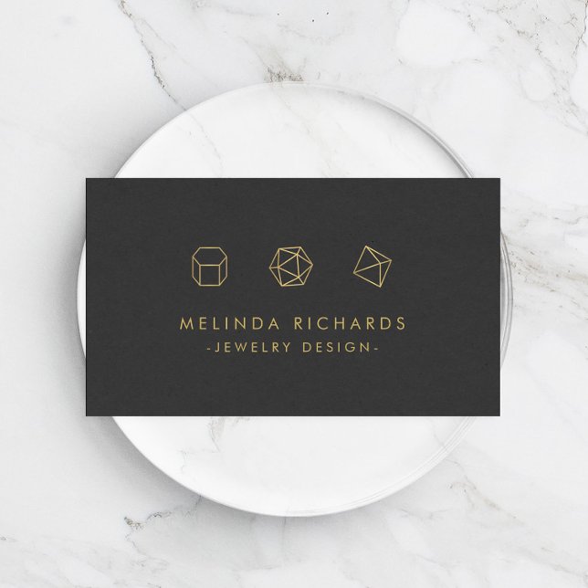 Modern Gemstone Trio Logo Jewelry Design Dark Gray Business Card (Creator Uploaded)