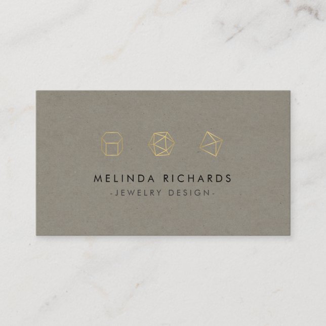 Modern Gemstone Trio Logo Jewelry Design Khaki Business Card (Front)