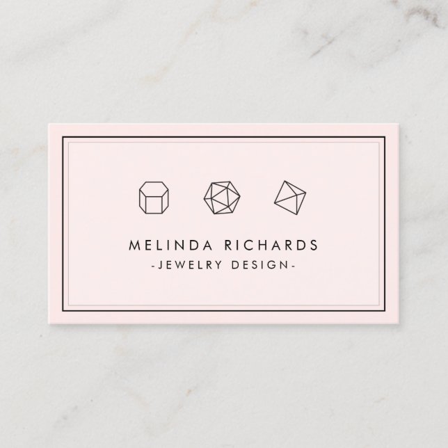 Modern Gemstone Trio Logo Jewelry Designer Pink Business Card (Front)