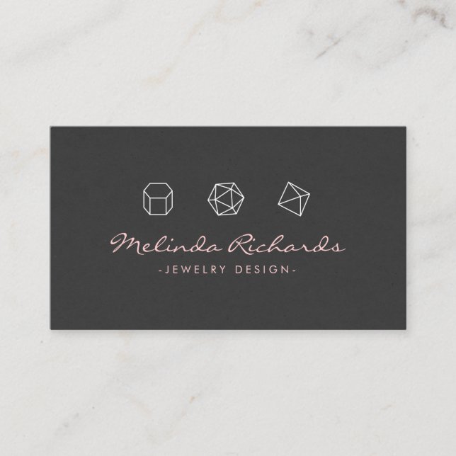 Modern Gemstone Trio Logo Pink/Dark Gray Business Card (Front)