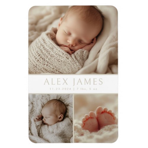 Modern Gender Neutral Beige Photo Collage New Baby Magnet