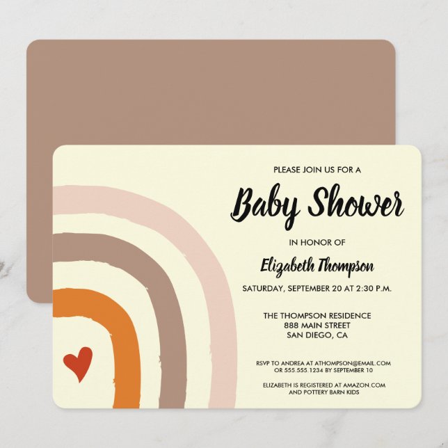 Modern Gender Neutral Earthy Rainbow Baby Invitation (Front/Back)