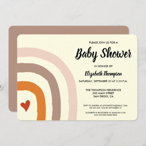 Modern Gender Neutral Earthy Rainbow Baby Invitation