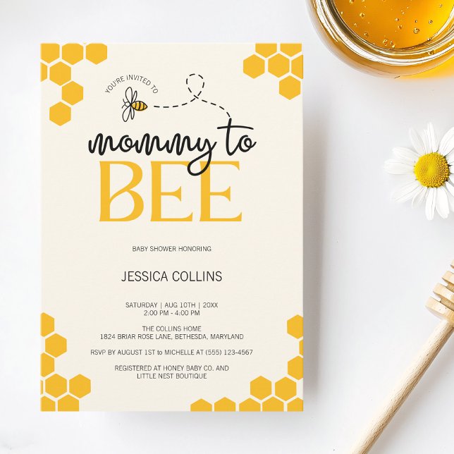 Modern Gender Neutral Mommy to Bee Baby Shower Invitation (Modern Gender Neutral Mommy to Bee Baby Shower Invitation)