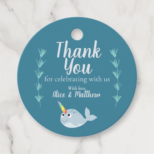 Modern Gender Neutral Narwhal Baby Shower Favor Tags