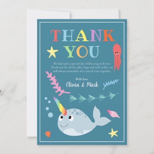 Modern Gender Neutral Narwhal Baby Shower Thank You Card