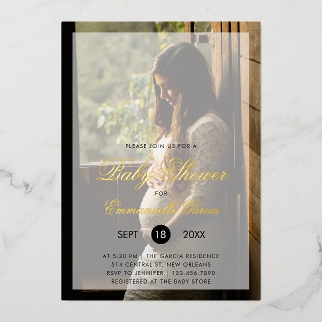Modern Gender Neutral Photo Baby Shower Gold Foil Invitation (Front)