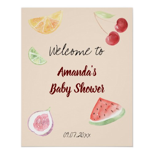 Modern Gender Neutral Watercolor Fruit Baby Shower Poster