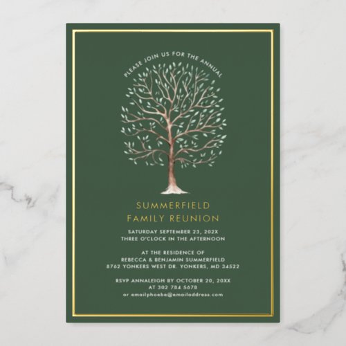 Modern Genealogy Tree Annual Family Reunion Gold Foil Invitation