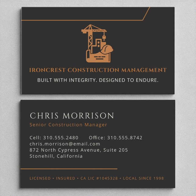 Modern General Construction Management Black Business Card (Creator Uploaded)