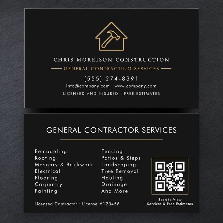 Modern General Contractor QR Code Business Card