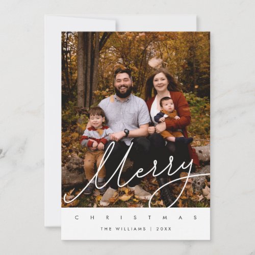 Modern Gentle Script Merry Christmas Family Photo Holiday Card