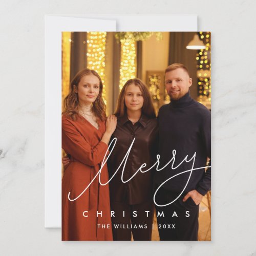 Modern Gentle Script Merry Christmas Family Photo Holiday Card