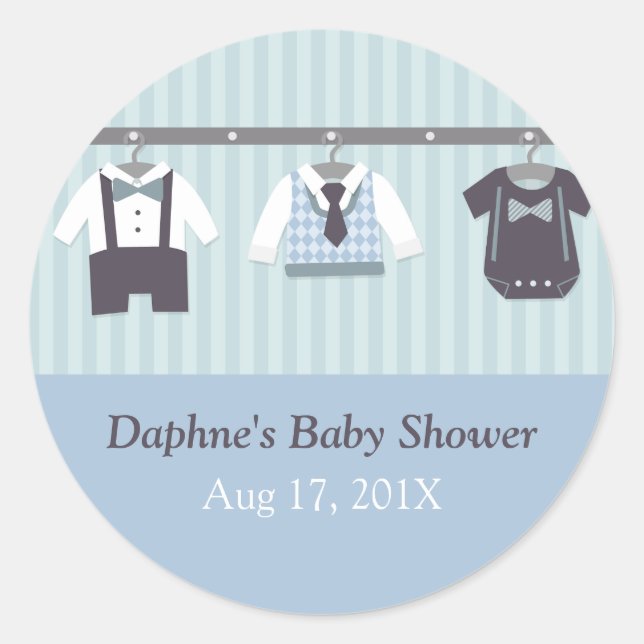 Modern Gentleman Baby Boy Shower Party Classic Round Sticker (Front)