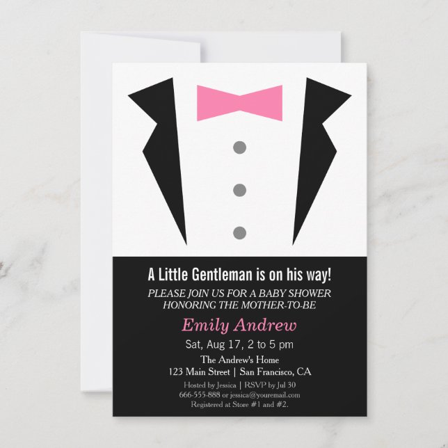Modern Gentleman Tuxedo Bow Tie Baby Boy Shower Invitation (Front)
