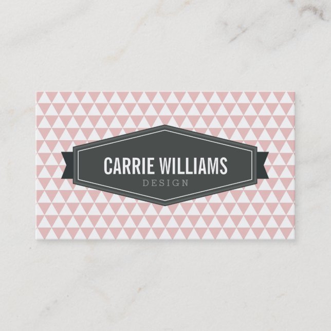 MODERN GEO PATTERN smart badge logo baby pink gray Business Card (Front)