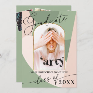 Modern Geo Sage Green Dusty Pink Photo Graduation Invitation
