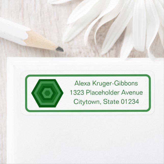 Modern Geometric 3-Line Green Nested Hexagons Label (Insitu)