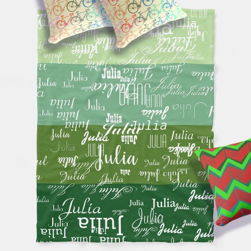 Modern Geometric 4 Tones of Green Pattern of Names Fleece Blanket