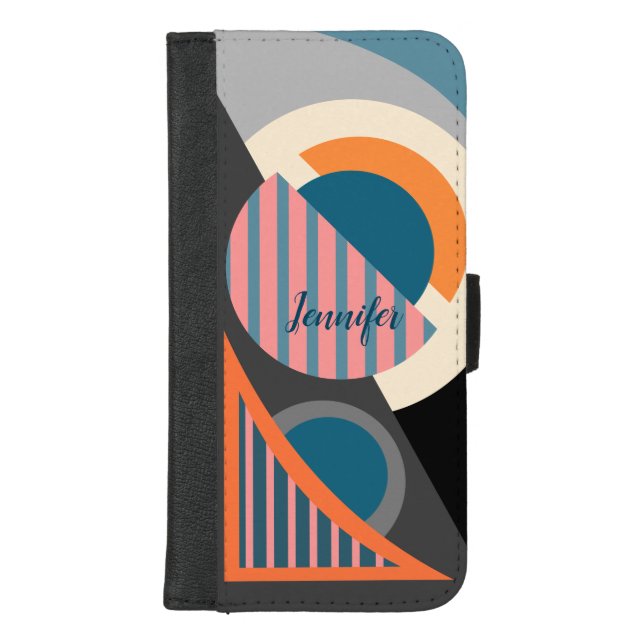 Modern geometric abstract and custom name iPhone wallet case (Front)