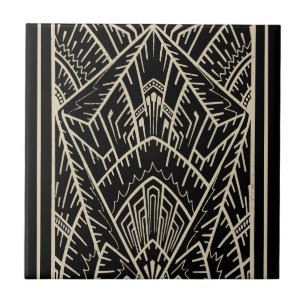 Modern Geometric Abstract Black Art Deco Ceramic Tile