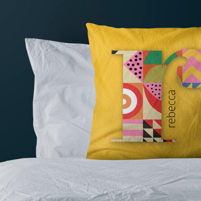 Modern Geometric Abstract Colorful Initial  Throw Pillow (Creator Uploaded)