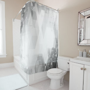 Modern Geometric Abstract Graphic Grey White Shower Curtain
