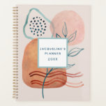 Modern Geometric Abstract Leaf Foliage w Name Planner<br><div class="desc">"Modern Geometric Abstract Leaf Foliage w Name Planner." This planner features a watercolor painted abstract design in a neutral earthy color palette of blush pink, terracotta, rust, aqua and teal blue. Rounded geometric shapes, leaf foliage branch, wavy lines and dots are a tranquil, balance design that speaks of harmony and...</div>