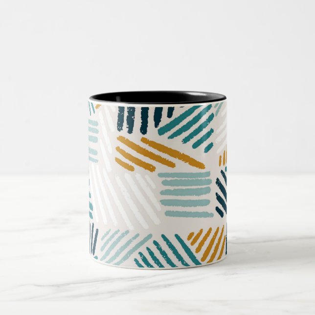 Modern Geometric Abstract Line Pattern Art Two-Tone Coffee Mug (Center)