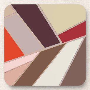 Modern Geometric Abstract Mosaic, Brown and Orange Beverage Coaster