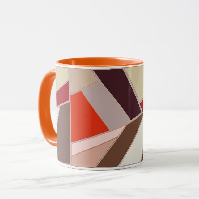 Modern Geometric Abstract Mosaic, Brown and Orange Mug (Front Left)
