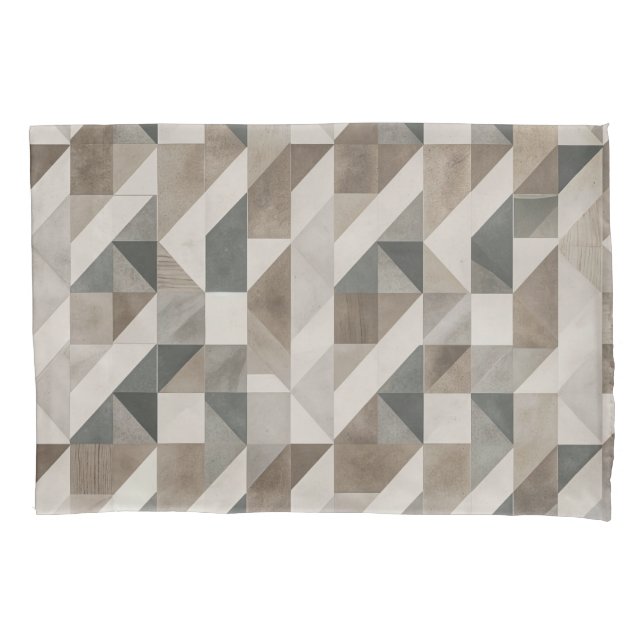 Modern Geometric Abstract - Neutral Beige & Gray Pillow Case (Front-Left)
