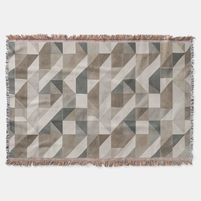 Modern Geometric Abstract – Neutral Beige & Gray Throw Blanket (Front)