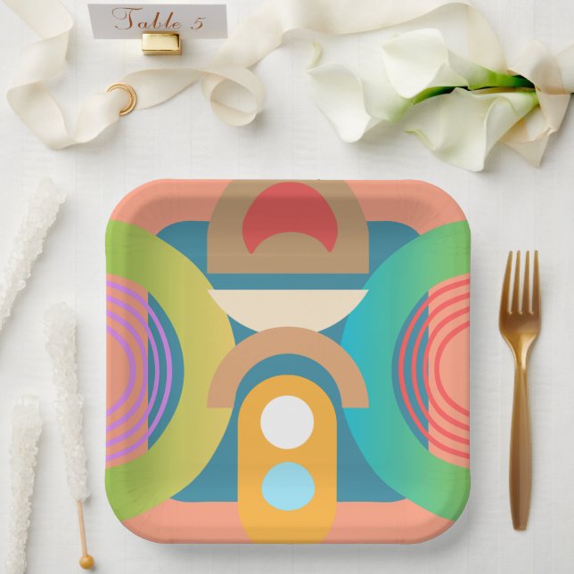 Modern Geometric Abstract Party Design Paper Plates (Wedding)