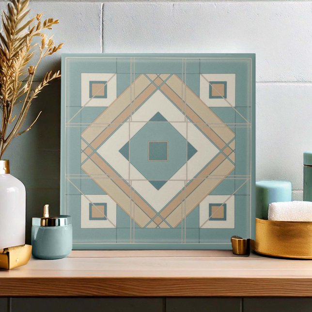 Modern Geometric Abstract Pat#15 Teal ID1192 Ceramic Tile (Creator Uploaded)
