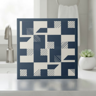 Modern Geometric Abstract Pat#3 Navy ID1192 Ceramic Tile