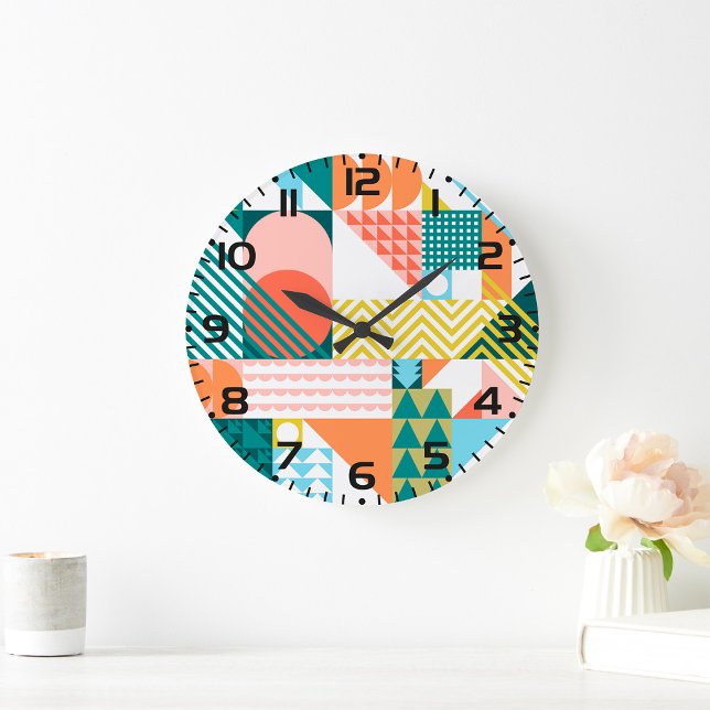 Modern Geometric Abstract Pattern Bold Retro  Large Clock (Creator Uploaded)