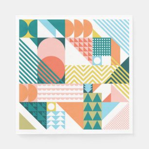 Modern Geometric Abstract Pattern Bold Retro  Napkins