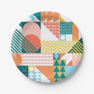 Modern Geometric Abstract Pattern Bold Retro Paper Plates