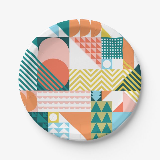 Modern Geometric Abstract Pattern Bold Retro  Paper Plates (Front)