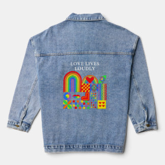 Modern Geometric Abstract Pride Month Rainbow Denim Jacket