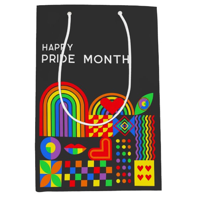 Modern Geometric Abstract Pride Month Rainbow  Medium Gift Bag (Front)