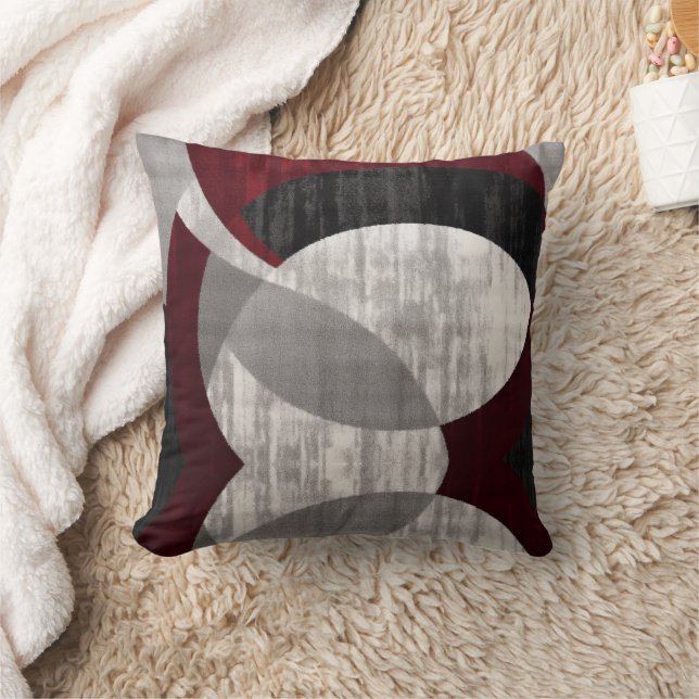 Modern Geometric Abstract Red, Gray And Black Throw Pillow (Blanket)