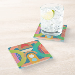 Modern Geometric Abstract Retro Design Glass Coaster