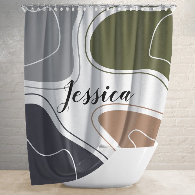 Modern Geometric Abstract Shapes Pattern Name Shower Curtain (Creator Uploaded)