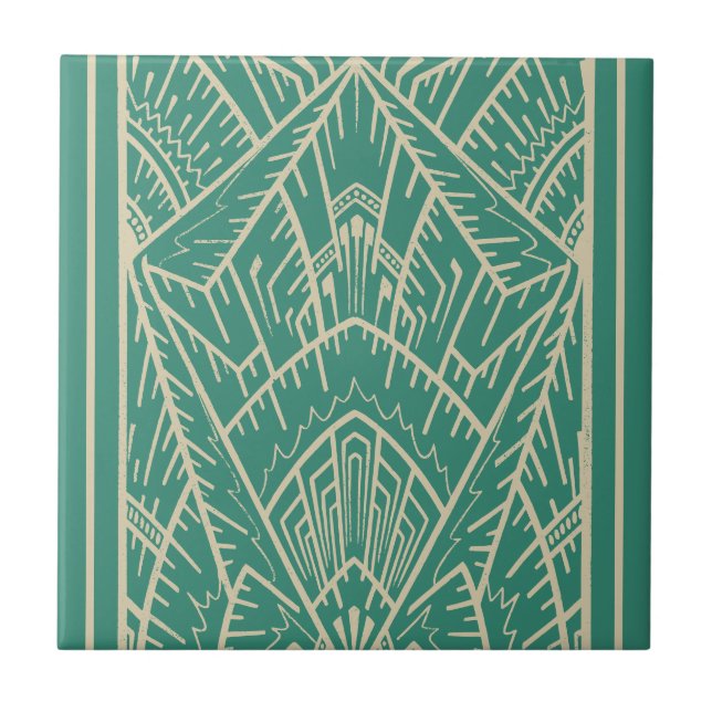 Modern Geometric Abstract Turquoise Art Deco Ceramic Tile (Front)