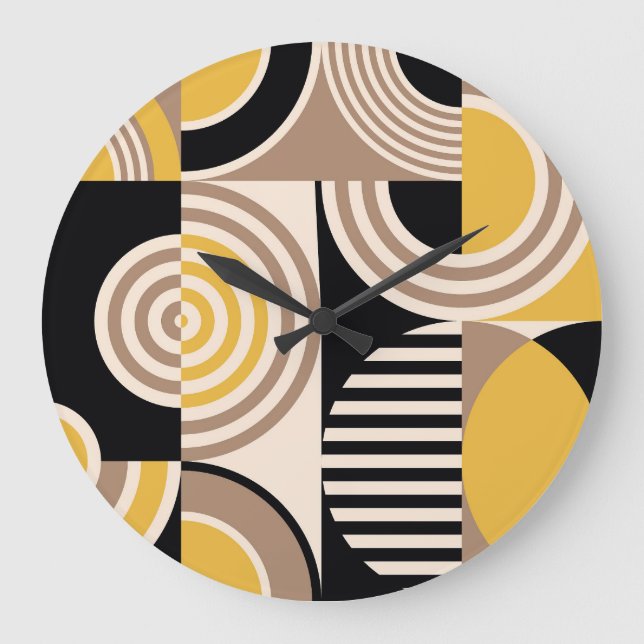 Modern geometric, abstract vintage pattern large clock (Front)